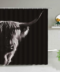 Black Highland Cows Shower Curtain, Western Wildlife and Bull Portrait Design for Bathroom
