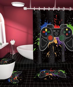 Black Kids Shower Curtain with Izayoi Design for Fun Bathroom Decor