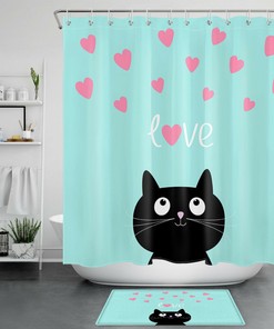Black Kitten Shower Curtain - Waterproof Pet Love Bathroom Decor For Cat Lovers