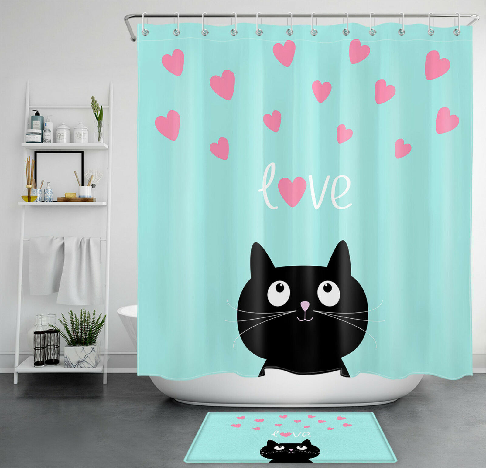 Black Kitten Shower Curtain - Waterproof Pet Love Bathroom Decor For Cat Lovers