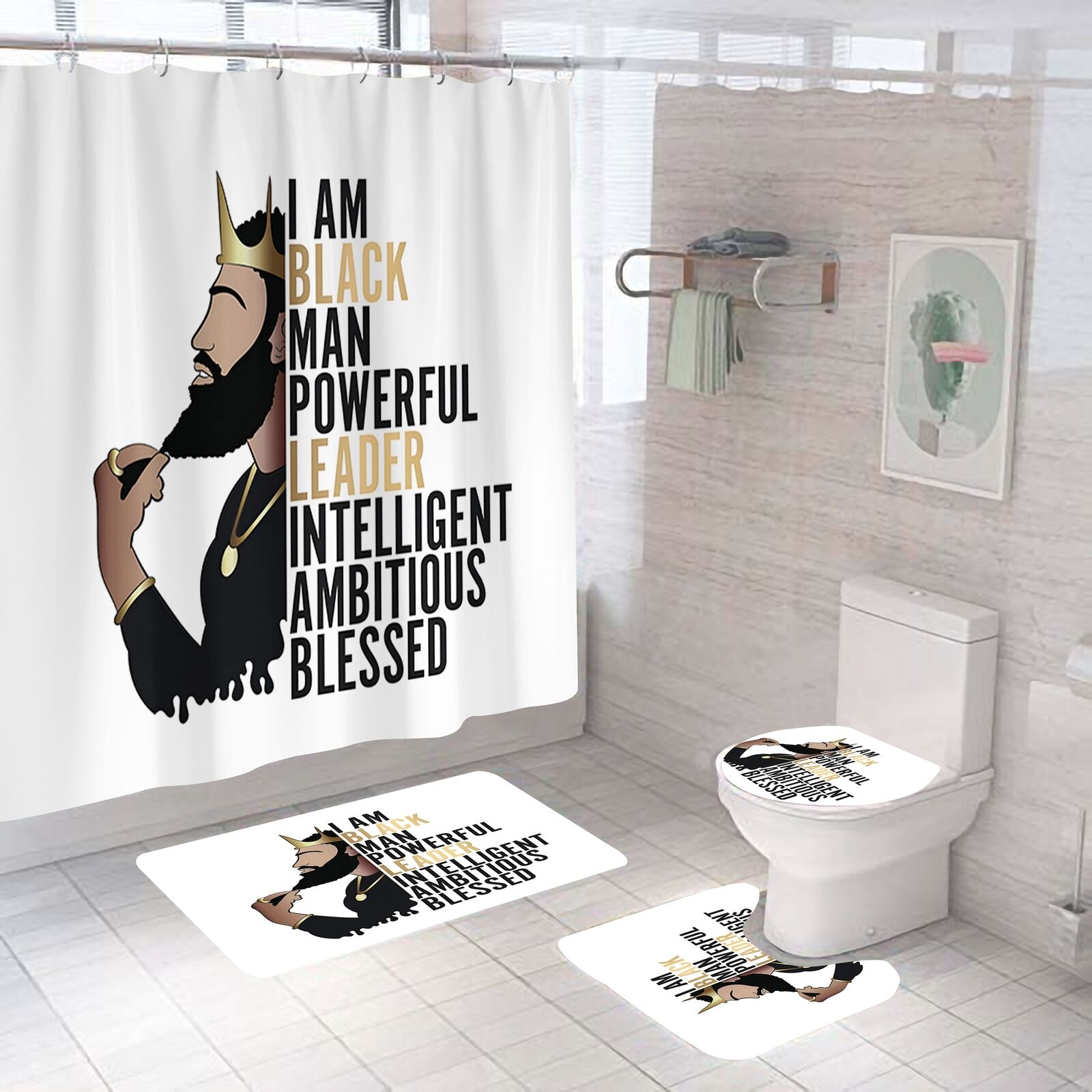 Black Leader African American Shower Curtain 4 Piece Set