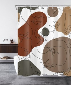 Black Line Bird Abstract Art Shower Curtain, Geometric Bathroom Decor