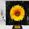 Black Marble Sunflower Shower Curtain, Elegant Bathroom Decor 