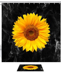 Black Marble Sunflower Shower Curtain, Elegant Bathroom Decor