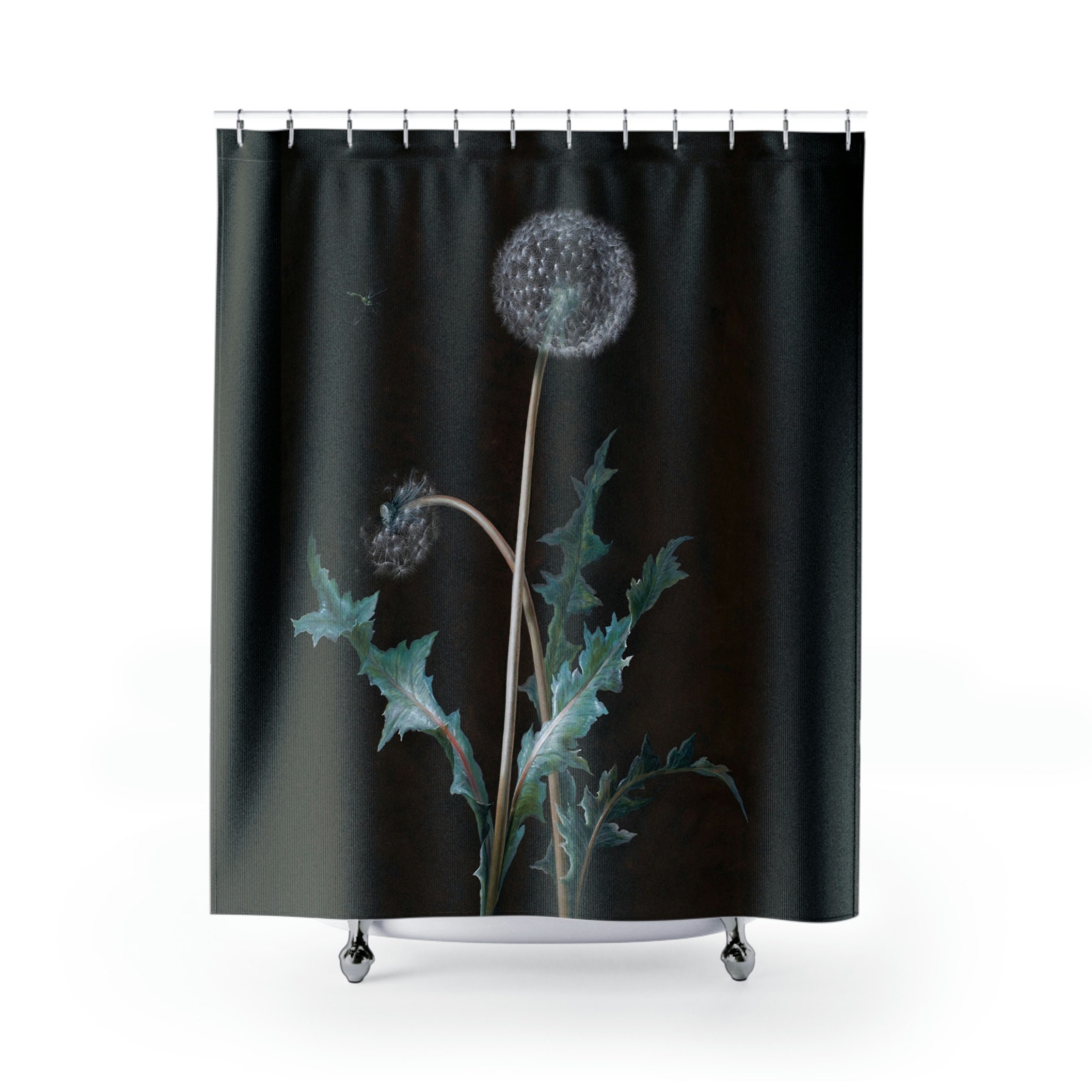 Black Minimalism Plant Dandelion 1755 Painting Botanical Shower Curtain