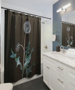 Black Minimalism Plant Dandelion 1755 Painting Botanical Shower Curtain