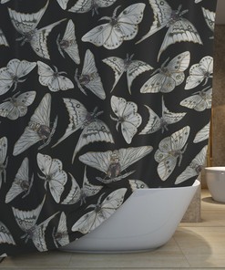 Black Moths And Watercolor Art Shower Curtain With Gothic And Witchcraft Print
