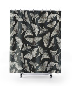 Black Moths And Watercolor Art Shower Curtain With Gothic And Witchcraft Print