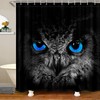 Black Owl Print Shower Curtain With Blue Eyes For Animal Lover Bathroom Decor