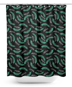 Black Palm Leaves Waterproof Fabric Bathroom Shower Curtain by S4Sassy