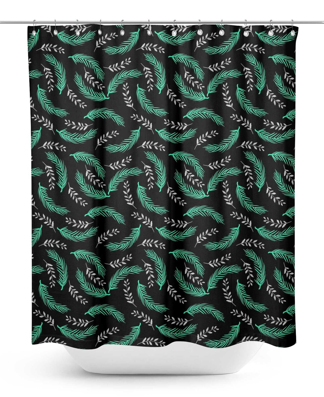 Black Palm Leaves Waterproof Fabric Bathroom Shower Curtain by S4Sassy