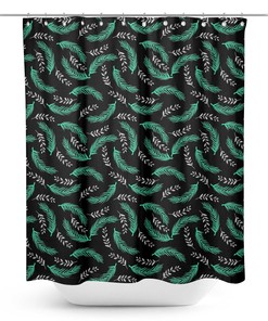 Black Palm Leaves Waterproof Fabric Bathroom Shower Curtain by S4Sassy