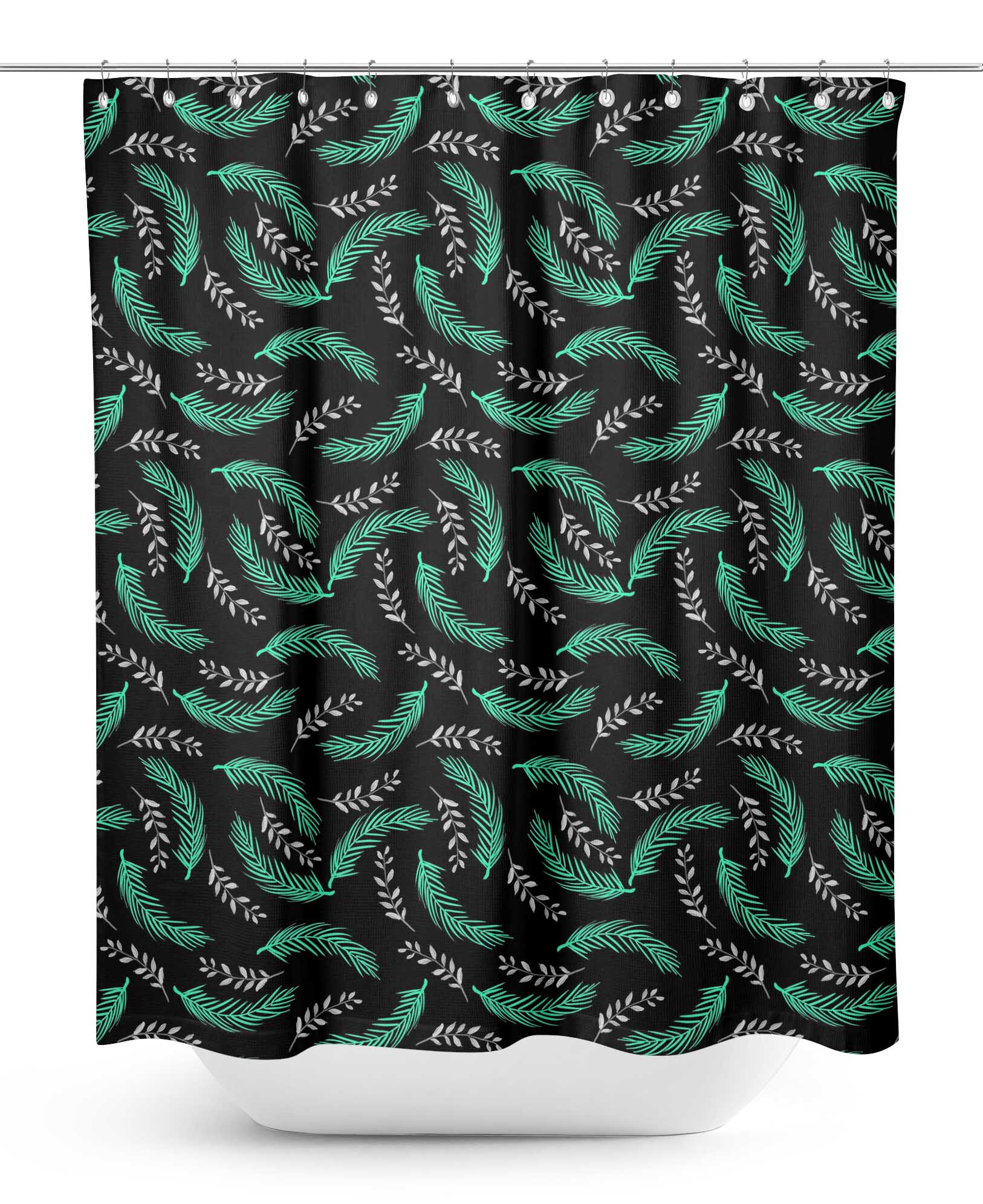 Black Palm Leaves Waterproof Fabric Bathroom Shower Curtain by S4Sassy