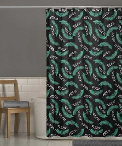 Black Palm Leaves Waterproof Fabric Bathroom Shower Curtain by S4Sassy