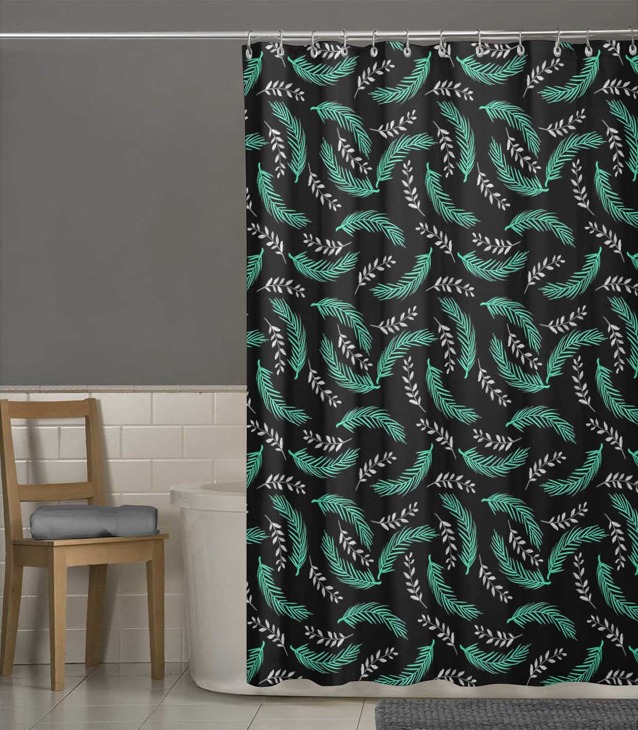 Black Palm Leaves Waterproof Fabric Bathroom Shower Curtain by S4Sassy