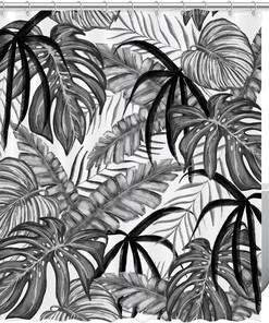 Black Palm Tree Leaves Luxury Shower Curtain for Bathroom Decor