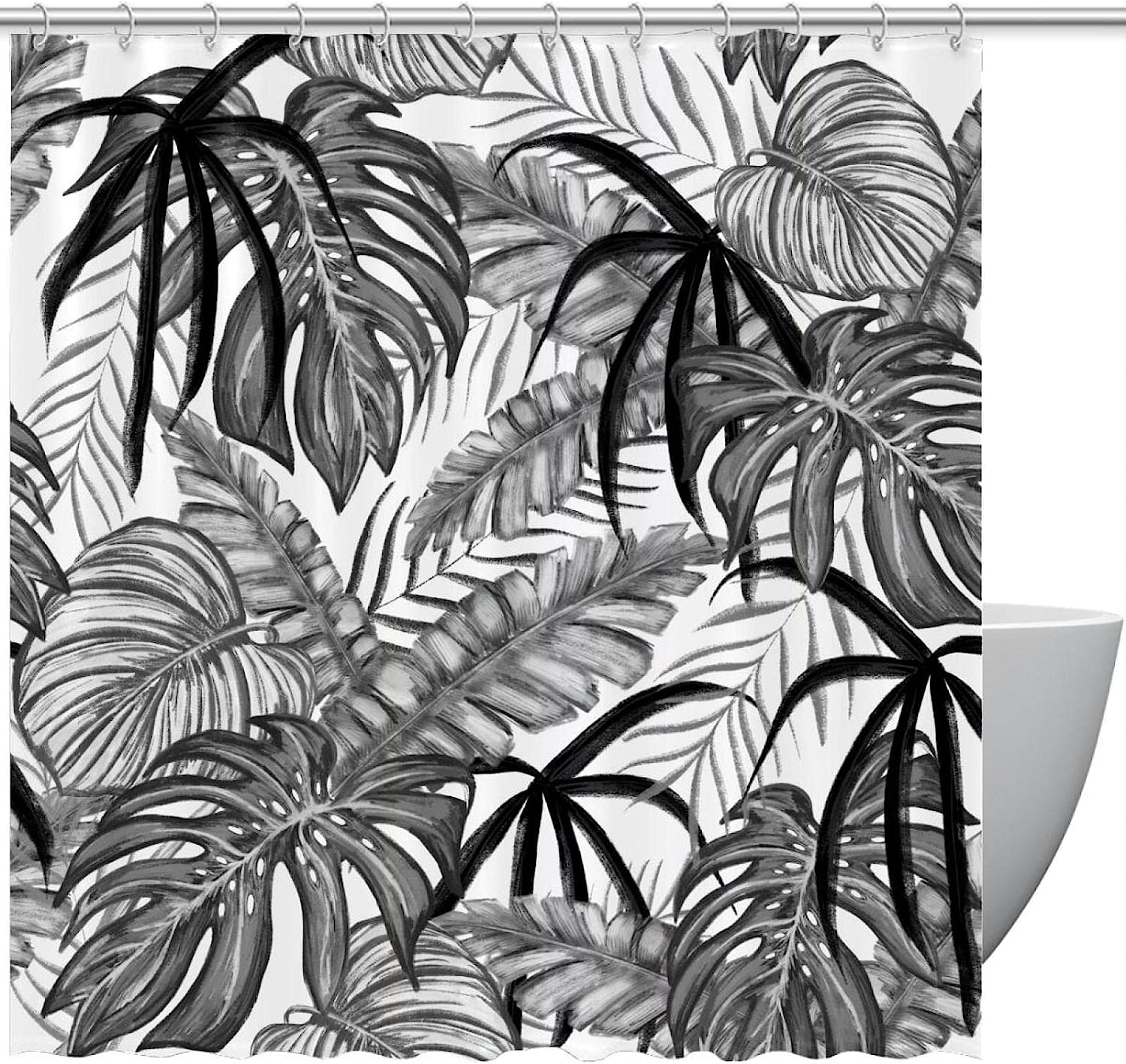 Black Palm Tree Leaves Luxury Shower Curtain for Bathroom Decor
