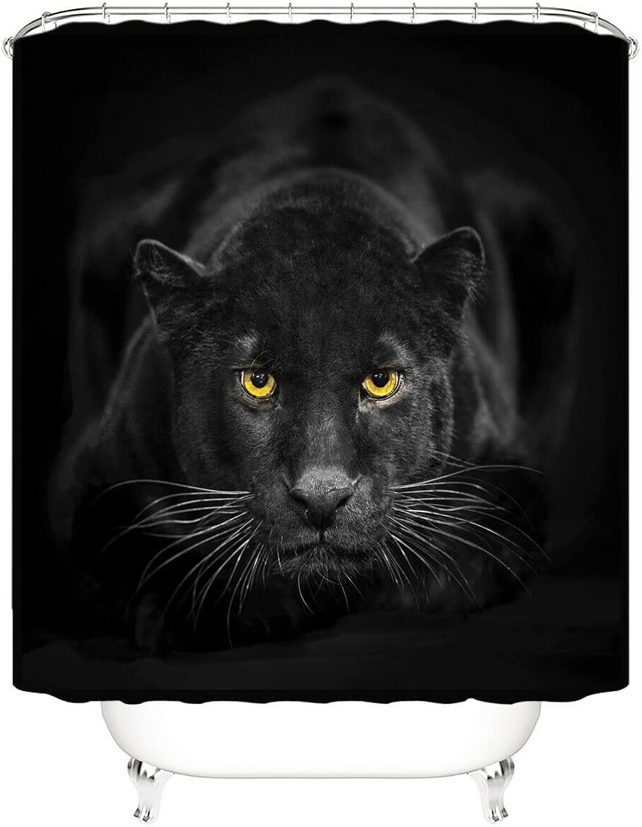 Black Panther Bathroom Curtain With Fierce And Waterproof Fabric Bathtub Design