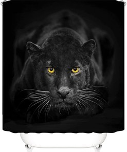 Black Panther Bathroom Curtain With Fierce And Waterproof Fabric Bathtub Design