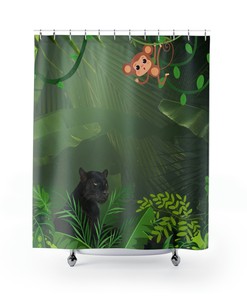 Black Panther and Monkey Jungle Shower Curtain for Adventurous Bathroom Decor, 72x72 - Travel Shower Curtain