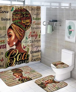 Black Queen Afro Girl Shower Curtain - Inspirational Bathroom Decor With Empowering Quote