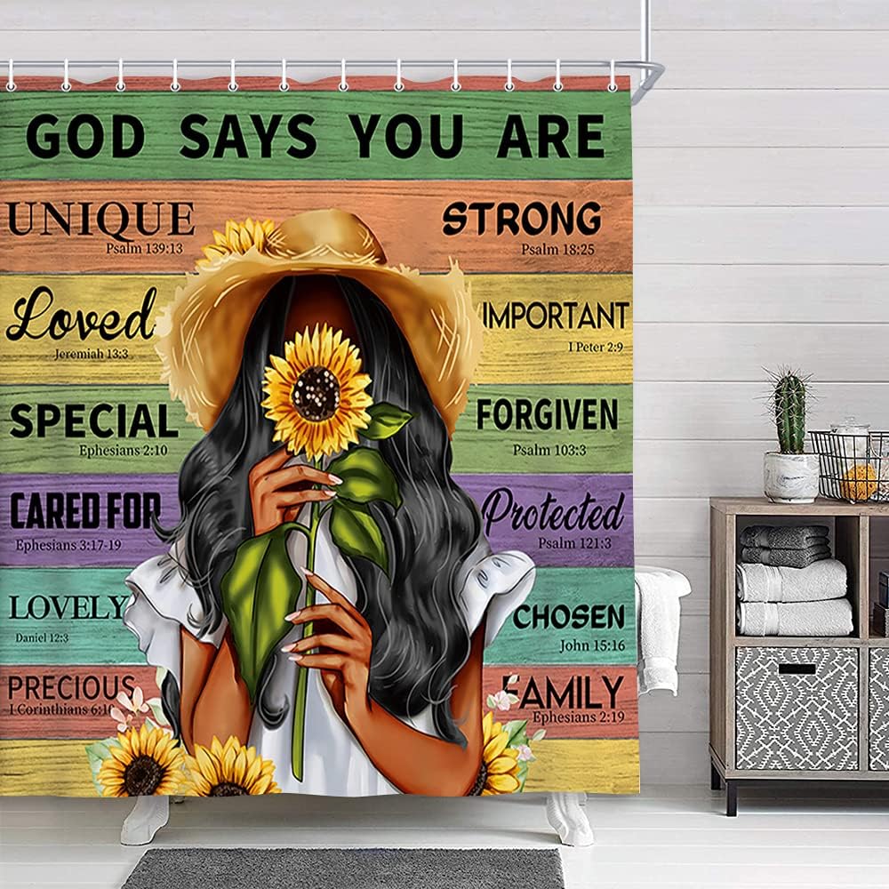 Black Queen Sunflower Shower Curtain - Inspirational And Royal Bathroom Decor With Unique And Elegant Design - Image 2