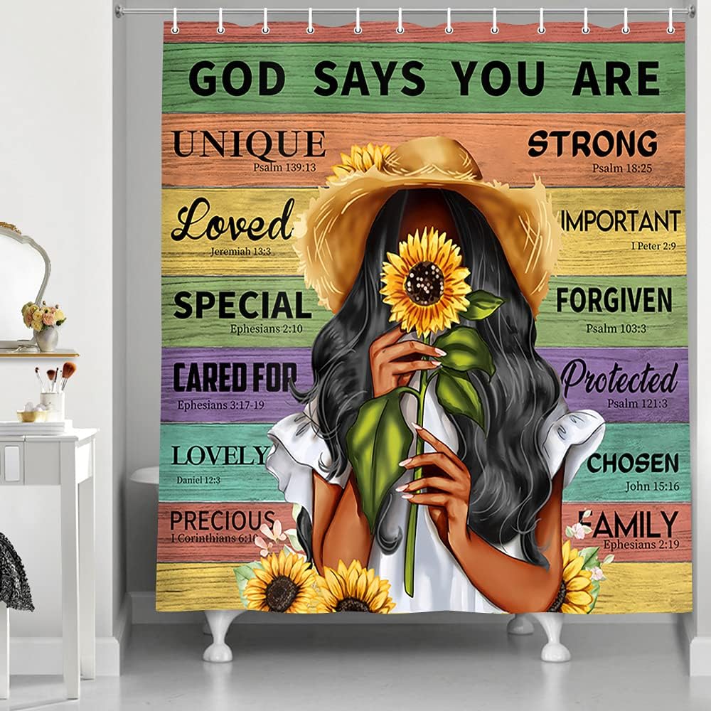 Black Queen Sunflower Shower Curtain - Inspirational And Royal Bathroom Decor With Unique And Elegant Design - Image 3