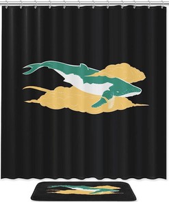 Black Shark Print Shower Curtain, Waterproof Fabric for Bathroom Decor