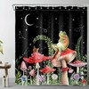 Black Shower Curtain Bathroom Accessories Set with Purple Flower Red Mushroom Print