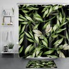 Black Shower Curtain With Green Leaf And Butterfly Print - A Chic And Sophisticated Addition To Your Bathroom