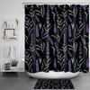 Black Shower Curtain With Green Leaf Lavender Print - A Chic And Sophisticated Addition To Your Bathroom