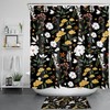 Black Shower Curtain with Green Leaf Botanical Yellow Flower Blossom, Add a Touch of Nature to your Bathroom