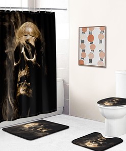 Black Skull Fabric Shower Curtain - Gothic Skull Bathroom Decor 