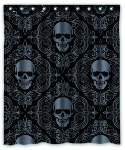 Black Skull Lacy Pattern Waterproof Shower Curtain - Gothic And Stylish Curtain For Your Bathroom