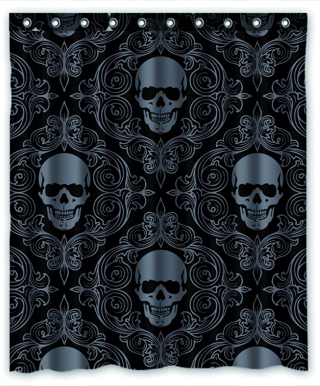 Black Skull Lacy Pattern Waterproof Shower Curtain - Gothic And Stylish Curtain For Your Bathroom