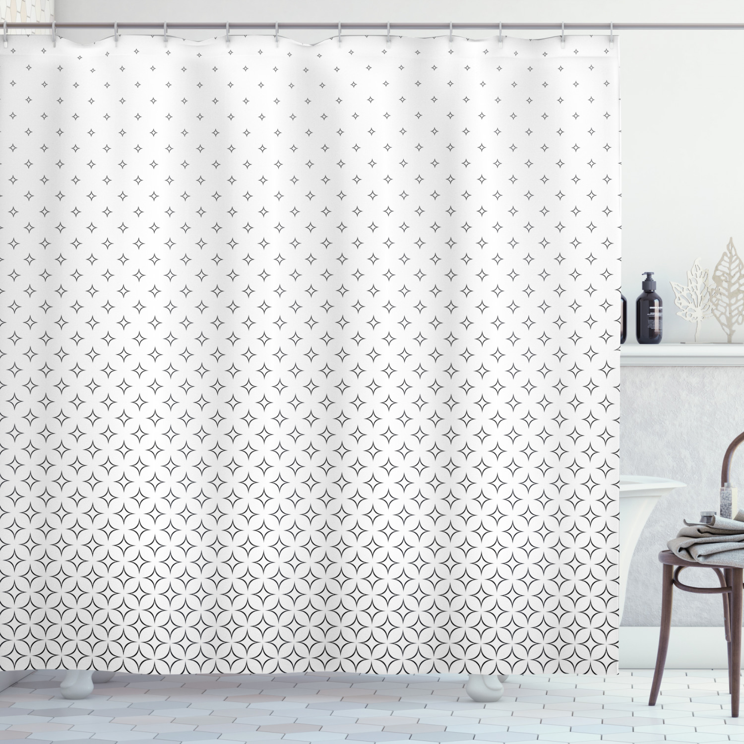 Black Star Print Shower Curtain, Geometric Abstract Bathroom Decor