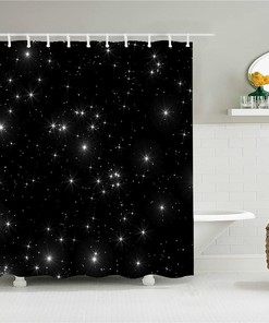 Black Starry Sky Shower Curtain for Out Space Bathroom Decor