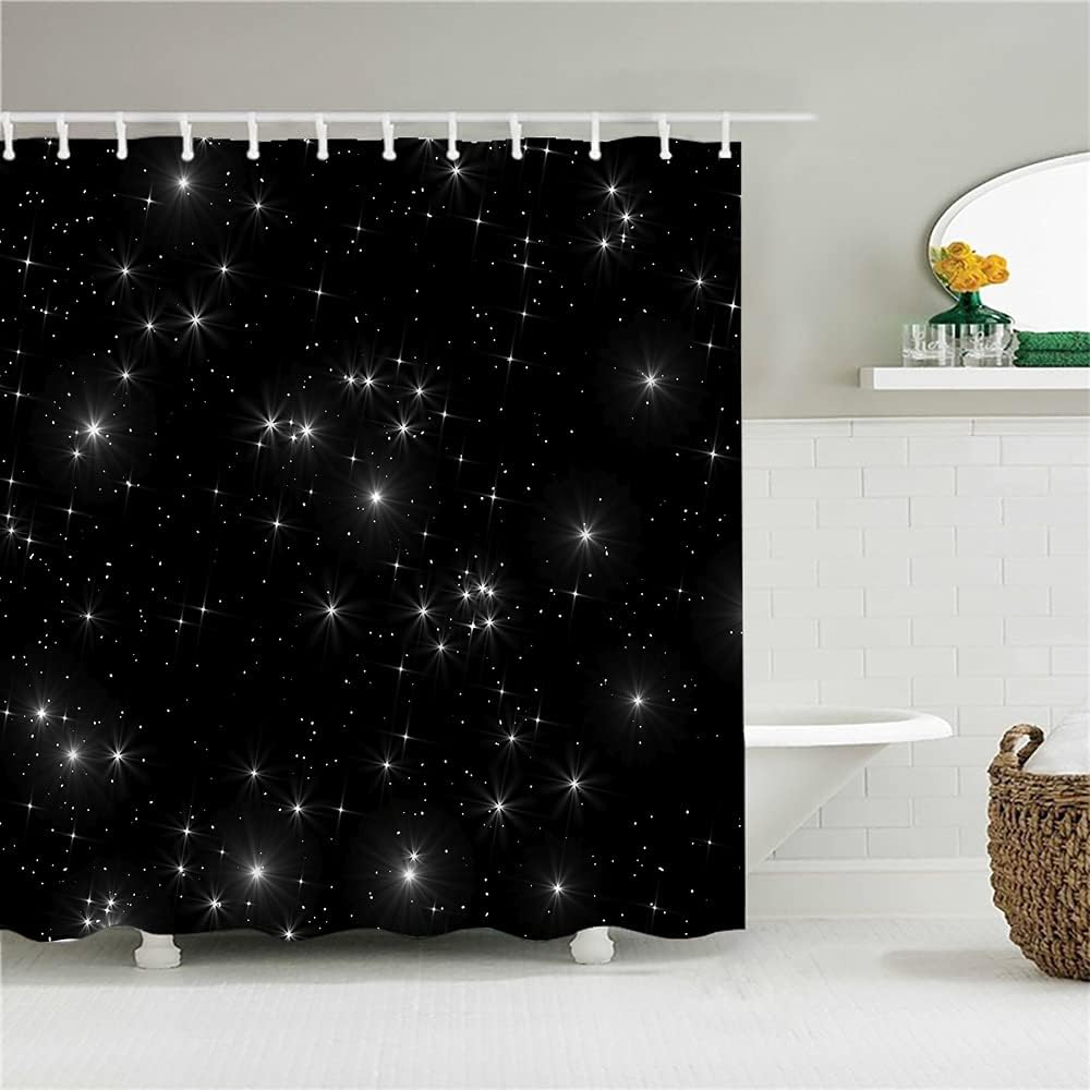 Black Starry Sky Shower Curtain for Out Space Bathroom Decor
