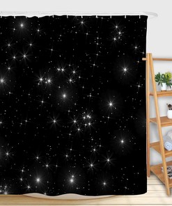 Black Starry Sky Shower Curtain for Out Space Bathroom Decor