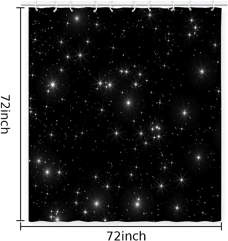 Black Starry Sky Shower Curtain for Out Space Bathroom Decor