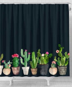 Black Succulent Shower Curtain, Modern Bathroom Decor with AI Art Print