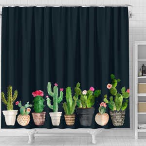 Black Succulent Shower Curtain, Modern Bathroom Decor with AI Art Print