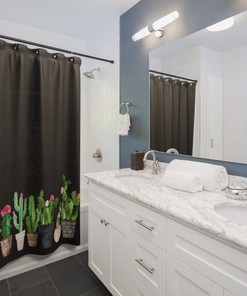 Black Succulent Shower Curtain, Modern Bathroom Decor with AI Art Print