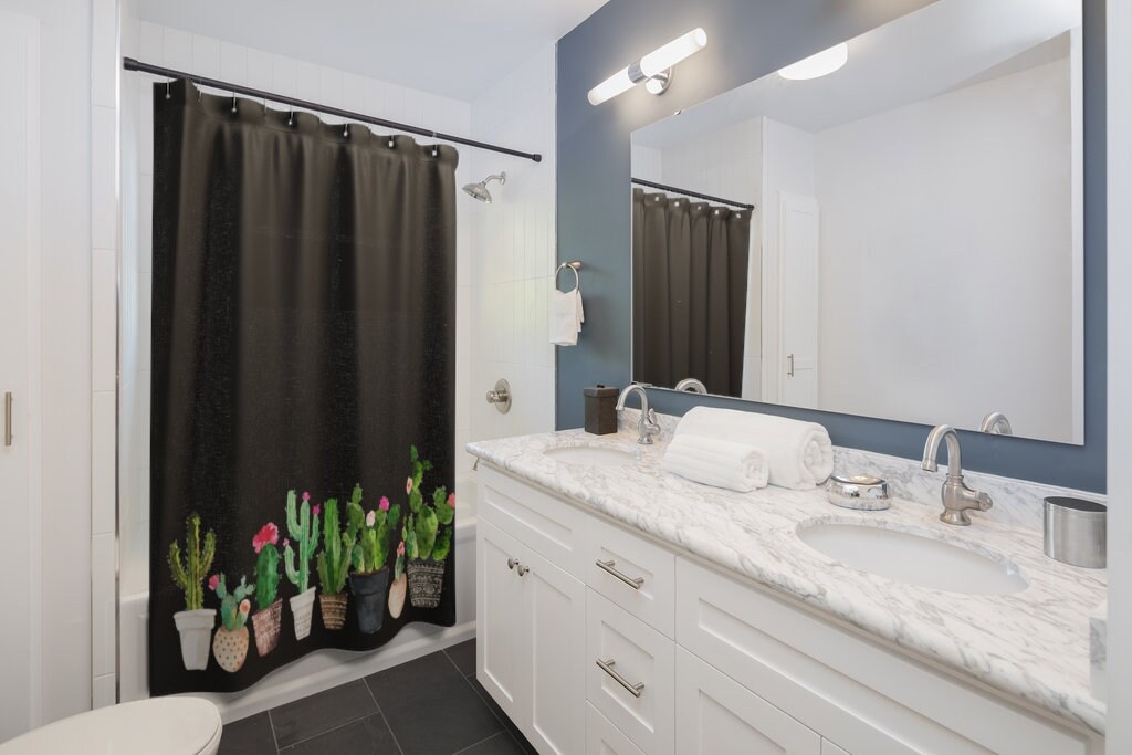Black Succulent Shower Curtain, Modern Bathroom Decor with AI Art Print