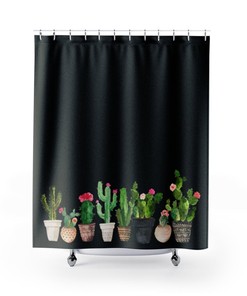 Black Succulent Shower Curtain, Modern Bathroom Decor with AI Art Print