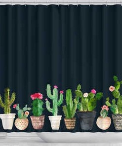 Black Succulent Shower Curtain, Modern Bathroom Decor with AI Art Print