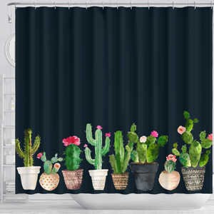 Black Succulent Shower Curtain, Modern Bathroom Decor with AI Art Print
