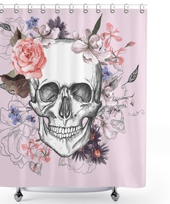Black Sugar Skull Flowers Shower Curtain for a Dark Romantic Vibe