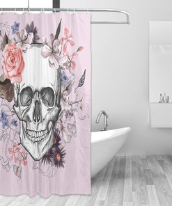 Black Sugar Skull Flowers Shower Curtain for a Dark Romantic Vibe
