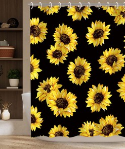 Black Sunflower Floral Bathroom Shower Curtain